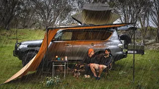 Couple Camping in the RAIN | Relaxing in our Cosy Awning Shelter | Nature ASMR