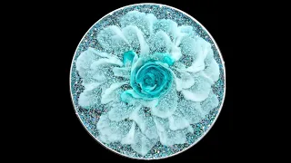 #1472 Gorgeous Glittery Teal Resin 3D Flower Coasters