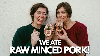 American Sister Tries Mettbrötchen(RAW MINCED PORK😳) + the Famous Döner!!