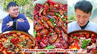 mukbang | How to cook spicy cicada chrysalis? | chinese food | songsong & ermao