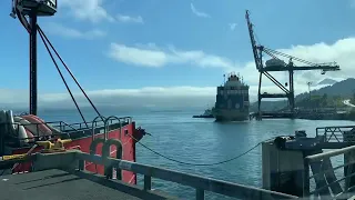 Matson container ship picking up fish at Kodiak.