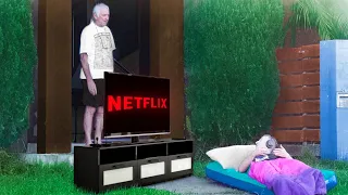 Watching Netflix On Strangers Lawns! PRANK