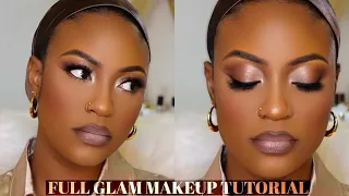 START TO FINISH || DETAILED FULL GLAM  MAKEUP TUTORIAL FOR BEGINNERS #woc #darkskin #brownskin