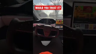 ⚠️*TRUSTS TESLA FSD*⚠️ ALMOST SMASHES HEAD ON 😳🤬 SAVES IT⁉️ WOULD YOU TRUST IT ⁉️ #Shorts