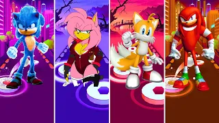 Sonic vs Amy Rose vs Tails vs Knuckles | Tiles Hop EDM Rush