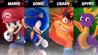 Mario vs Sonic  vs Crash vs Spyro [HyperMarsonPlumber Request]: SSBU Mods By BRONXBX/S77/MrMarco1003