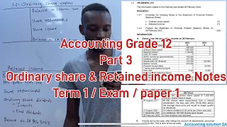 Grade 12 accounting Term 1 | Ordinary share capital & Retained income Notes | Balance sheet