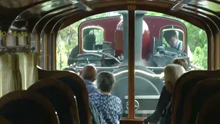 Ffestiniog Ry. steam engine Merddin Emrys in action pulling an excursion train in Wales, UK 5/22/23