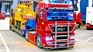 AMAZING RC TRUCK HEAVY HAULAGE CRANE TRANSPORT - RC DIGGER LIEBHERR AND VOLVO - SCANIA SHOW TRUCK