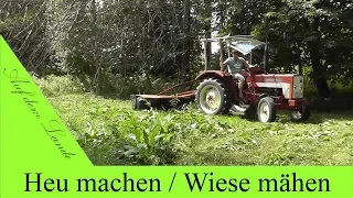 Heu machen August 2018 Teil 1 / Wiese mähen mit IHC 323 und Fahr KM 20 / 2. Schnitt / Trommelmähwerk