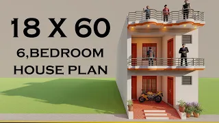 6 कमरे का सबसे शानदार मकान,3D 18x60 6 bedroom House Elevation,@Atozhousedesigning,3D house map