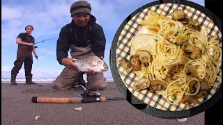 Catch and Cook Surf Perch - Oregon Surf Fishing.   How to setup a bottom rig for surf fishing