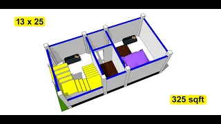 13 x 25 small village house plan design II 325 sqft ghar ka naksha II small 13 by 25 house designs