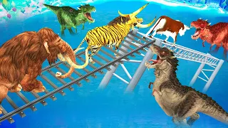 Mega Ramp Impossible Parkour Challenge With Gorilla Cow Mammoth Elephant Tiger Dinosaur Wild Animals