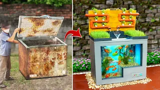 My mom challenges my dad to recycle old freezer into aquarium | Unbelievable result