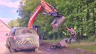 Man Tries to Stop Son’s Arrest With Excavator