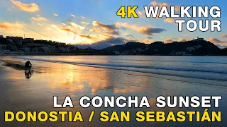 4K Walking LA CONCHA BEACH WINTER SUNSET DONOSTIA / SAN SEBASTIAN, BASQUE COUNTRY, SPAIN 2021 UHD