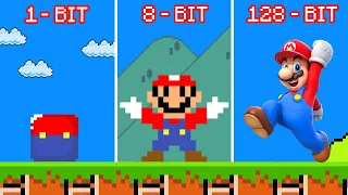 Super Mario bros. but 1 BIT - 8 BIT - 128 BIT make Mario get more Relistic!