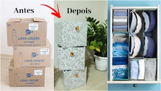 CAIXAS ORGANIZADORAS I DICAS I ORGANIZAÇÃO DE GUARDA ROUPA I FAÇA VOCÊ MESMO COM CAIXA DE PAPELÃO