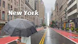 Light Rain Walk NYC - Umbrella Binaural 3D Traffic Sounds ASMR 4K