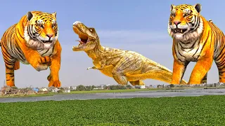 Double tiger 🐯🐯🐯 attack in Jurassic park. #dinosaur #dinosaurios #jurassicworld #tiger