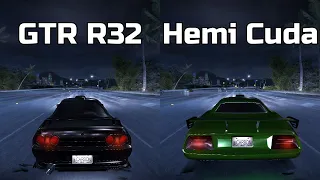 Nissan Skyline GTR R32 vs Plymouth Hemi Cuda - Need for Speed Carbon (Drag Race)