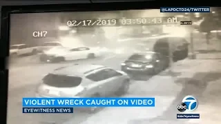 Surveillance footage shows alleged DUI driver smash into cars on LA street | ABC7