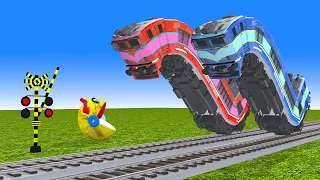 踏切に立ってはいけません【電車】あぶない電車 TRAIN Vs MS PACMAN 🚦 踏切アニメFumikiri 3D Railroad Crossing Animation #1