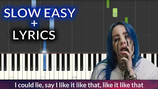 Billie Eilish - when the party's over SLOW EASY Piano Tutorial + Lyrics
