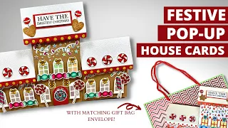 FOLD FLAT Festive Pop-Up House Cards with Matching GIFT BAG Envelope!