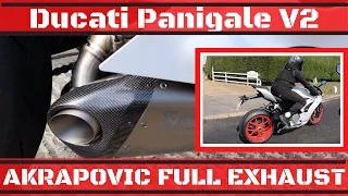 Ducati Panigale V2 Akrapovic Full Exhaust System, start up, sound and The White One on the road