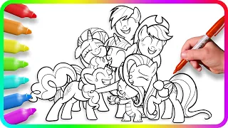 Coloring Pages MY LITTLE PONY - Friends Hugs. How to draw My Little Pony. Easy Drawing Tutorial Art