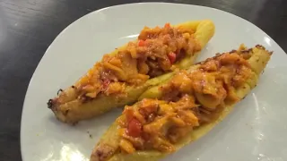 Canoas de Platano Maduro Rellenas de Bacalao  en la Freidora de Aire