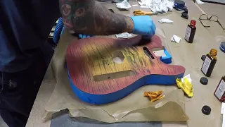 Staining a maple top T style  body with Angelus leather dyes