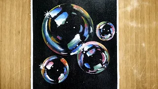 How to Paint Bubbles | Black Canvas Painting | Acrylic Painting for Beginners | Realistic bubble