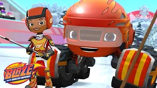 Team Blaze Plays Ice Hockey vs. Team Big Horn! w/ AJ ❄️ | Blaze and the Monster Machines