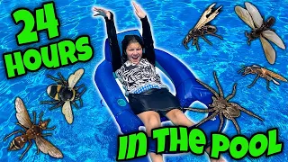 24 Hours In The Pool Challenge! Giant Bees And Wolf Spiders! Can We Win A Tesla From Mr. Beast?