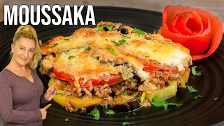 Moussaka Rezept | Griechischer Auberginen-Kartoffel Auflauf mit Hackfleisch einfach lecker