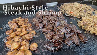 Hibachi style steak and shrimp recipe on the Blackstone griddle. Easy home recipes