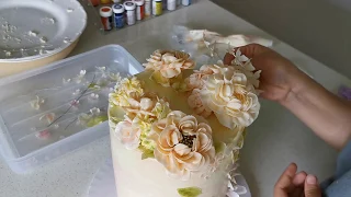 How to make buttercream flower cake (peony, rose,Delphinium)