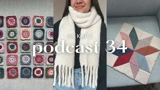 podcast 34 | finished Berlin scarf, crochet astrid pillow, leather needle case review