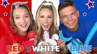 RED ❤️ VS WHITE 🤍 VS BLUE 💙 FIDGET SHOPPING CHALLENGE FEAT KALLI & DAN! 😱