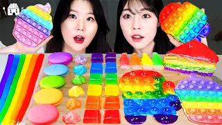 ASMR MUKBANG| Rainbow Desserts with sister(Meringue, Jelly noodles, Push-pop, Crepe cake, Macaroon)