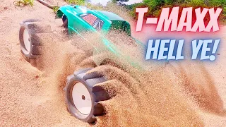 Traxxas T-Maxx 3.3 Hits the SAND Hard with Sickening PADDLE tires