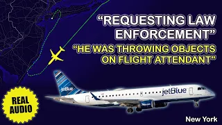 Physically abusive behavior in cabin. Disruptive passenger. JetBlue divers to New York. Real ATC