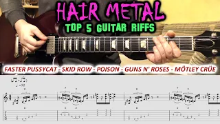 HAIR METAL GUITAR RIFFS Guitar TAB Cover | Lesson | Tutorial | Glam | Top 5