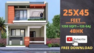 25x45 House Design 3D | 1125 Sqft | 125 Gaj | 4 BHK | Modern Design | Terrace Garden | 8x14 Meters