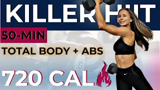 50-MIN KILLER HIIT WORKOUT WITH WEIGHTS (total body weight loss, lean muscle builder + abs fat burn)