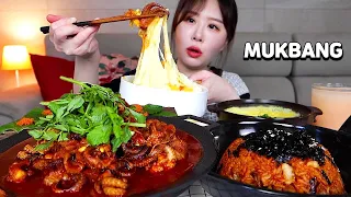 치즈 폭탄과 함께하는🧀 맵고 고소한 대창 쭈꾸미🔥 볶음밥, 계란찜과 함께 먹방!! Spicy webfoot octopus, Beef intestine MUKBANGㅣASMR