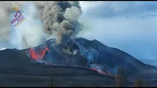 Imágenes en los que se aprecia claramente los distintos nuevos puntos de emisión de lava y cenizas